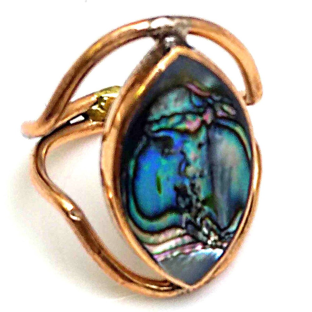 Silverio Blue Pacific Abalone Ascendancy Brut Copper Ring Marquise